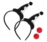 TOYANDONA Lot de 4 Serrage-Têtes de Clown Peluche Noirs et Blancs avec Nez Rouge en Mousse Accessoires de Costume Halloween Bandeaux Cosplay Fantaisie pour Fêtes et Carnaval
