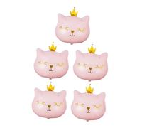 TOYANDONA Lot de 5 Ballons en Aluminium de Chat Couronné, Grand Format, Couleur Rose, Décoration de Fête Anniversaire et Mariage, Articles de Fête Animaux, Ballons Dessin Animé Résistants