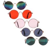 TOYANDONA Lot de 5 Lunettes de Soleil pour Petits Chiens et Chats Mini Lunettes en Métal Doré Verres Gris Arc-en-Ciel Vert Miroitant Rose et Rouge Accessoires D’Extérieur pour Cosplay
