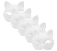 TOYANDONA Lot de 5 Masques de Chat Vierges en Papier à Peindre, Demi-Masques DIY pour Bal Masqué et Fête d'Halloween, Masque Blanc à Décorer pour Adultes, Accessoires de Déguisement