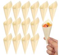 TOYANDONA Lot de 50 cônes jetables en bois de 12,7 cm pour crème glacée, bonbons, noix, mariages, restauration et présentation d'aliments de fête (beige)