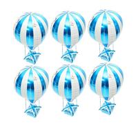 TOYANDONA Lot de 6 Ballons Montgolfières en Aluminium 4D Bleu Petites Décorations Ballon de Fête pour Anniversaire Garçon et Filles et Shower Décoration Festive Thème Voyage Fournitures