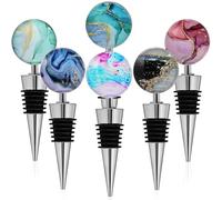 TOYANDONA Lot de 6 Bouchons de Bouteille en Alliage Zinc Conique et Bouchons en Cristal Marbré Étanchéité pour Vin Bar Mariage et Fêtes Accessoire Décoratif Élégant et Fonctionnel