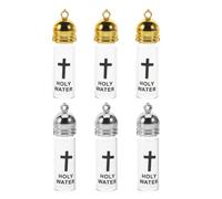 TOYANDONA Lot de 6 Bouteilles d'eau Bénite en Verre Croix Grandes Bouteilles Décoratives Transparentes et Argentées Flacons Catholiques Étanches pour Cérémonies Chrétiennes et Usage