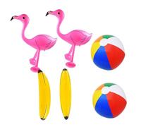 TOYANDONA Lot de 6 Jouets Gonflables de Plage en PVC 2 Flamants Roses 2 Bananes et 2 Ballons de Plage de 30 Cm Jouets Aquatiques Légers et Colorés pour Garçon et Filles pour Baignade et