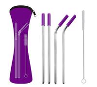 TOYANDONA Lot de 6 Set de Pailles Réutilisables en Acier Inoxydable 304 avec Embouts en Silicone Anti-rayures, Ensemble Solide pour Smoothie et Boissons, pour Couleur Aléatoire
