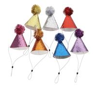 TOYANDONA Lot de 7 Mini Chapeaux Coniques D'anniversaire Multicolores en Papier Pailleté avec Pompon, Couvre-chefs Légers pour Bébés et Animaux, Accessoires de Fête pour Décoration