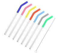 TOYANDONA Lot de 8 Set de Pailles Réutilisables en Acier Inoxydable avec Manchon en Silicone Multicolore et Goupillon de Nettoyage, Pailles à Thé au Lait et Boissons, pour Fêtes et Usage