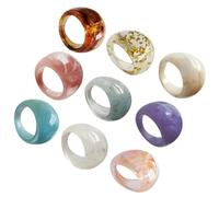 TOYANDONA Lot de 9 Bagues en Résine Acrylique Multicolore Larges et Épaisses Inclusions Dorées et Couleurs Intenses Bagues Décoratives Empilables pour Usage Quotidien et Occasions