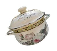 TOYANDONA Marmite en Émail Épaisse 20 Cm à Double Anse, Marmite à Fond Plat Résistante Haute Température pour Soupe et Ragoût, Pot de Cuisson Pratique Cuisine Maison et Restaurant