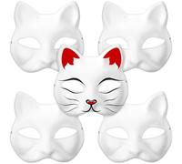 TOYANDONA Masque de Chat Therian, 5 pièces masques de chat blanc blanc bricolage masque d'Halloween masque de déguisement masques de mascarade masques de fête peints à la main