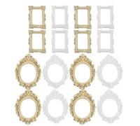 TOYANDONA Mini Cadres Photo Vintage Baroques 16 Pcs en Plastique, Petits Cadres Décoratifs Rectangulaires et Ovales, Coloris Or et Blanc Nacré, pour Décoration DIY Coque Téléphone,