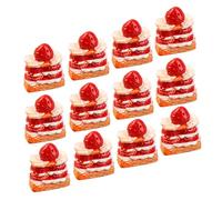 TOYANDONA Mini Gâteau aux Fraises Factice 3 Couches 12 Pièces pour Maison de Poupée, Accessoires Cuisine Miniatures, Décoration Réaliste pour Jeu D’Imitation