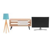 TOYANDONA Mini Meuble TV Modèle Miniature 3 Pièces pour Maison de Poupée Décoration Salon et Chambre Ensemble Meuble TV Noir Armoire Blanche et Lampe Bleue pour Maison Poupée