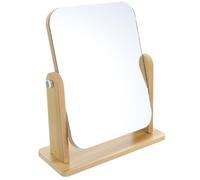 TOYANDONA Miroir de Maquillage de Table Pivotant à 360°, Miroir Carré en Verre sur Support en Bois pour Salle de Bain Et Chambre à Coucher