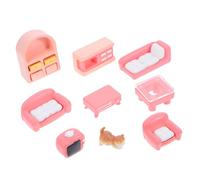 TOYANDONA Mobilier Miniature pour Maison de Poupée Rose Accessoires Micro Paysage DIY Salon avec Table Basse Meuble TV et Chat Décorations Délicates pour Bureau et Chambre