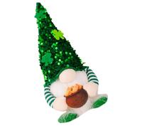 TOYANDONA Nain Décoratif Lumineux Saint-Patrick Chapeau Pailleté Trèfle, Poupée GNOME en Peluche Compacte sans Pile, Décoration de Bureau Festive et Accessoire Irlandais pour Maison et Fête