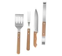 TOYANDONA Outils Barbecue Acier Inoxydable avec Manches Bois Ergonomiques Comprenant Spatule Fourchette Pince et Couteau Légers et Antidérapants pour Cuisson Plein Air