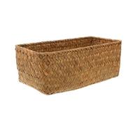 TOYANDONA Paille Panier de Rangement Style Rustique Rectangulaire, Tressé | Texture Artisanale, Format Compact 10,6x5,5x3,5 Pouces, pour Cosmétiques et Toilette