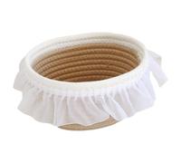 TOYANDONA Panier de Rangement Tissé en Corde de Coton, Petit Modèle 17,5x15x9 Cm, Couleur Kaki et Blanc Cassé Bordure Blanche, Panier Décoratif Multifonction pour Bureau, Cosmétiques