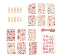 TOYANDONA Paquet à Friandises en Lin à Cordon de Noël Calendrier de 24 Sachets à Suspendre 24 Pinces 10 M de Corde Bicolore et Étiquettes Décoration Festive pour Sapin Mur ou Porte