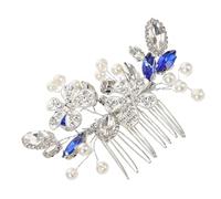 TOYANDONA Peigne de Mariage Latéral en Strass Bleu Fleur Argentée et Perle Accessoire de Coiffure pour Mariée et Demoiselle d'Honneur pour Mariage Banquet et Séance Photo