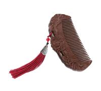 TOYANDONA Peigne en Bois de Santal Doré Sculpté à Dents Larges Antistatique Polissage Soigné Peigne Vintage Portable pour Cheveux Bouclés et Lisses pour Massage du Cuir Chevelu et