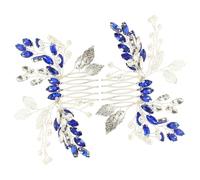 TOYANDONA Peignes Latéraux Strass Bleus et Perles, Lot de 2, Accessoires pour Cheveux Mariage, Décorations Élégantes Feuilles Argentées, pour Mariées et Coiffures de Cérémonie