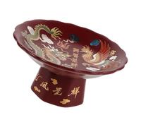TOYANDONA Plat D’offrande Chinois en Céramique Rouge, Rond, Décoratif | Motifs Dragon et Phénix Peints à Main, Style Oriental Vintage, Centre de Table pour Mariages et Fêtes