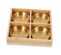 TOYANDONA Plateau de Service Bois Compartiments avec Bols Acier Inoxydable Plateau Snack Compartimenté pour Viandes Légumes et Sauces pour Hotpot Barbecue et Réception à