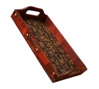 TOYANDONA Plateau De Service Rectangulaire En Bois Naturel 40x20 Cm, Plateau à Thé En Bois Supports D'angle Métal Vintage, Pour Usage Domestique Et Présentation De Fruits