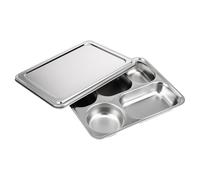 TOYANDONA Plateau Repas Inox Épais à Compartiments avec Couvercle Résistance Haute Température et Pratique pour Cantine et Restaurant