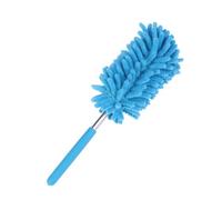 TOYANDONA Plumeau en microfibre chenille avec manche télescopique rétractable plumeau anti-poussière non rayant pour plafonds stores meubles et voitures tête microfibre bleue poignée