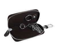 TOYANDONA Pochette pour Clés de Voiture en Cuir Café avec Fermeture Éclair | Compartiments Pratiques pour Pièces et Télécommande, Format Compact, Usage Voyage et Lieux Bondés