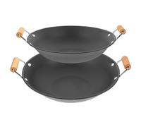 TOYANDONA Poêles à Frire Antiadhésives 2 Pièces Poignées en Bois, Wok à Fond Plat Compatible Toutes Cuisinières, Cuisine Familiale et Professionnelle Couleur Aléatoire