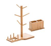 TOYANDONA Porte-gobelets en Bambou pour 6 Tasses, Rangement et Présentation | Support de Sous-verres à Base, Organise et Tasses, pour Comptoir la Cuisine et Bar Petit-déjeuner