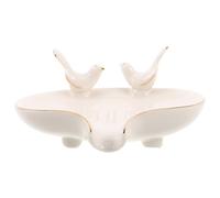 TOYANDONA Porte-Savonnette en Céramique Blanc avec Égouttoir Motif Oiseau Doré Plateau Multifonction pour Salle de Bain Cuisine Support Décoratif pour Savonnette et Rangement de Bijoux