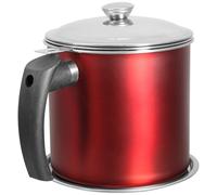 TOYANDONA Pot à Huile 1,3 L en Acier Inoxydable 304 avec Passoire Fine et Couvercle Rouge, Récipient de Stockage de Pétrole Filtré Cuisine, Bidon à Graisse Pratique pour Friture et Cuisson