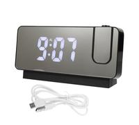 TOYANDONA Réveil Électronique de Bureau à Projection LED Grand Écran Silencieux USB Horloge Numérique Noire Fonction Nuit Réveil de Table pour Étudiants Affichage Date et Température