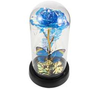 TOYANDONA Rose Éternelle sous Dôme de Verre avec LED, Or Feuille Dorée, Bleu, Décoration Intérieure 1 Pièce, Présent Fête des Mères, Fleurs Stabilisées sans Entretien, Veilleuse Apaisante