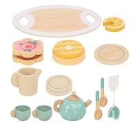 TOYANDONA Service à Thé en Bois 15 Pièces pour Tout-Petits, Ensemble Cuisine Miniature Éducatif, Accessoires Colorés pour Jeu D'imitation et Tea Party Garçon et Filles, Présent Ludique