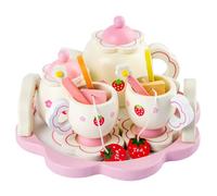 TOYANDONA Service à Thé pour Petites Filles : Service à Thé en Bois, Jouets de Simulation, Accessoires de Cuisine pour Enfants de 3 à 12 Ans (Rose)