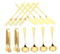 TOYANDONA Set Couteaux à Beurre Multifonctions Acier Inoxydable Doré Fourchette à Fromage Cuillère Dessert et Pince à Sucre Ustensiles Portables pour Découpe et Service pour Apéritifs et