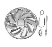 TOYANDONA Set Plateau Inox pour Huîtres avec Fourchette et Pince Accessoires Cuisine Multifonctions Facile à Nettoyer Bord Lisse Service Fruits de Mer