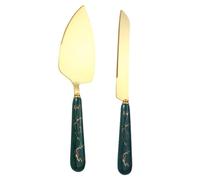TOYANDONA Spatule à Gâteau et Coupe-pizza en Acier Inoxydable Poignée Céramique Antidérapante Vert Foncé, Ensemble 3 Pièces pour Découpe et Service de Tarte, Beurre et Fromage, Ustensile
