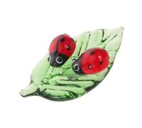 TOYANDONA Statue Décorative en Cristal Forme Feuille Deux Coccinelles en Verre Soufflé la Main, Figurines Miniatures de Coccinelles 31x51x14 Mm, Poids 12 G, Décoration Intérieure Maison