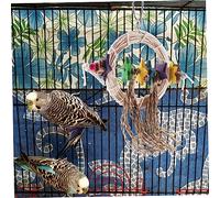 TOYANDONA Suspendre pour Perroquets Rotin Tressé Naturel Anneau à Mâcher avec Cloche Accessoire de Cage pour Oiseaux et Perruches Descalade et Mastication Sécurisé