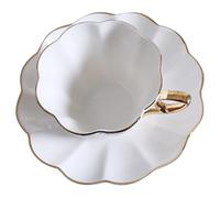 TOYANDONA Tasse à Café en Céramique Soucoupe Set 1 Pièce Style Européen Bordure Dorée Tasse à Usage Quotidien pour Thé et Café Compatible Bureau et Goûter