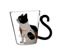 TOYANDONA Tasse it en Verre 250 Ml avec Anse, Tasse à Café et Thé Résistante Chaleur, Double Couche Isolante, Design Japonerie avec Motif Chat, Maison Bureau