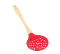 TOYANDONA Ustensile Cuisine Silicone Résistant Chaleur avec Manche Bois Ergonomique Cuillère Écumoire Trouée pour Service Aliments Passoire Cuisine pour Maison et Restaurant Rouge